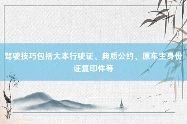 驾驶技巧包括大本行驶证、典质公约、原车主身份证复印件等