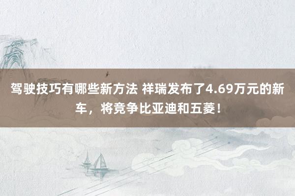 驾驶技巧有哪些新方法 祥瑞发布了4.69万元的新车，将竞争比亚迪和五菱！