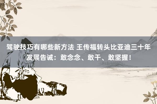 驾驶技巧有哪些新方法 王传福转头比亚迪三十年发展告诫：敢念念、敢干、敢坚握！