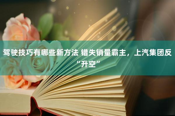 驾驶技巧有哪些新方法 错失销量霸主，上汽集团反“升空”