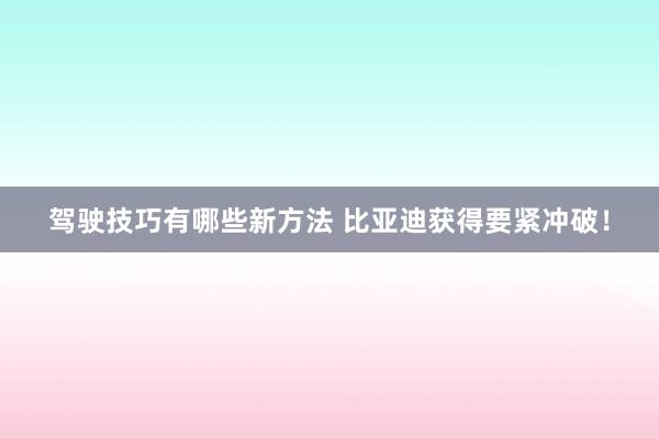 驾驶技巧有哪些新方法 比亚迪获得要紧冲破！