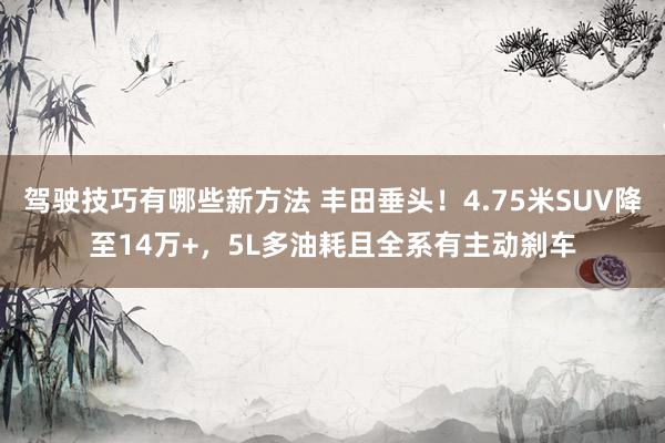 驾驶技巧有哪些新方法 丰田垂头！4.75米SUV降至14万+，5L多油耗且全系有主动刹车