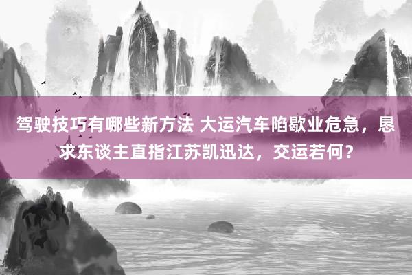 驾驶技巧有哪些新方法 大运汽车陷歇业危急，恳求东谈主直指江苏凯迅达，交运若何？