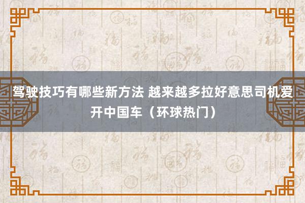 驾驶技巧有哪些新方法 越来越多拉好意思司机爱开中国车（环球热门）