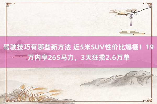 驾驶技巧有哪些新方法 近5米SUV性价比爆棚！19万内享265马力，3天狂揽2.6万单