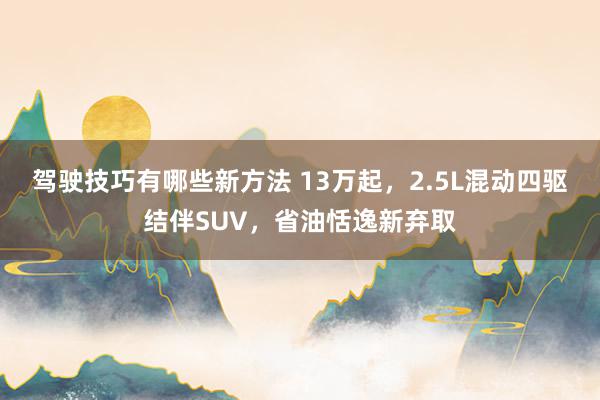 驾驶技巧有哪些新方法 13万起，2.5L混动四驱结伴SUV，省油恬逸新弃取