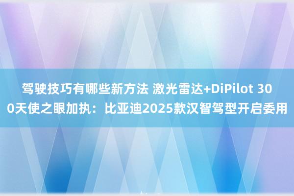 驾驶技巧有哪些新方法 激光雷达+DiPilot 300天使之眼加执：比亚迪2025款汉智驾型开启委用