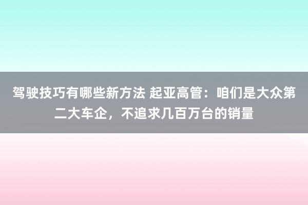 驾驶技巧有哪些新方法 起亚高管：咱们是大众第二大车企，不追求几百万台的销量