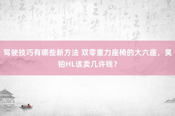 驾驶技巧有哪些新方法 双零重力座椅的大六座，昊铂HL该卖几许钱？