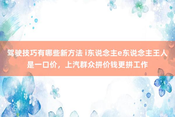 驾驶技巧有哪些新方法 i东说念主e东说念主王人是一口价，上汽群众拼价钱更拼工作