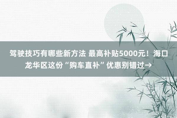 驾驶技巧有哪些新方法 最高补贴5000元！海口龙华区这份“购车直补”优惠别错过→