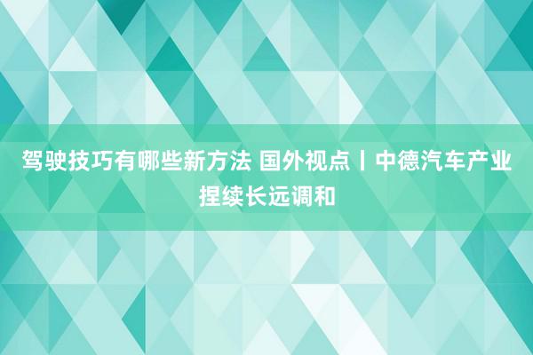 驾驶技巧有哪些新方法 国外视点丨中德汽车产业捏续长远调和