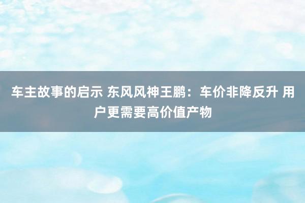 车主故事的启示 东风风神王鹏：车价非降反升 用户更需要高价值产物