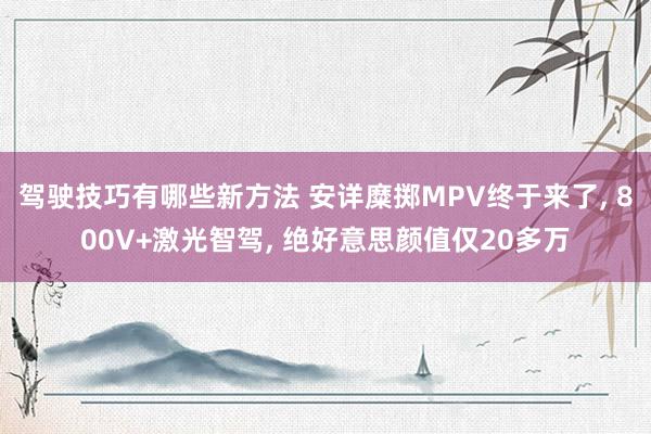 驾驶技巧有哪些新方法 安详糜掷MPV终于来了, 800V+激光智驾, 绝好意思颜值仅20多万