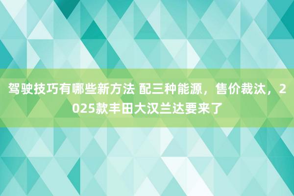 驾驶技巧有哪些新方法 配三种能源，售价裁汰，2025款丰田大汉兰达要来了