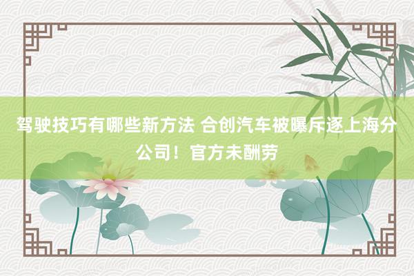 驾驶技巧有哪些新方法 合创汽车被曝斥逐上海分公司！官方未酬劳