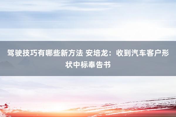 驾驶技巧有哪些新方法 安培龙：收到汽车客户形状中标奉告书