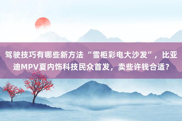 驾驶技巧有哪些新方法 “雪柜彩电大沙发”，比亚迪MPV夏内饰科技民众首发，卖些许钱合适？