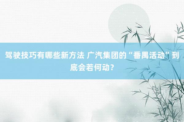 驾驶技巧有哪些新方法 广汽集团的“番禺活动”到底会若何动？