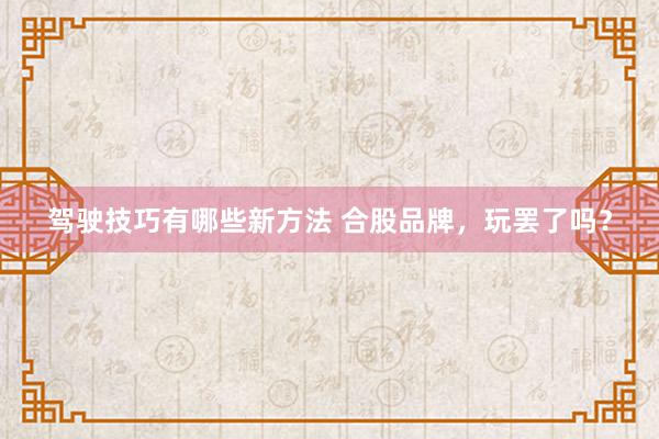 驾驶技巧有哪些新方法 合股品牌，玩罢了吗？