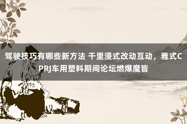 驾驶技巧有哪些新方法 千里浸式改动互动，雅式CPRJ车用塑料期间论坛燃爆魔皆