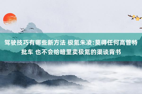 驾驶技巧有哪些新方法 极氪朱凌:莫得任何高管特批车 也不会给暗里卖极氪的渠谈背书