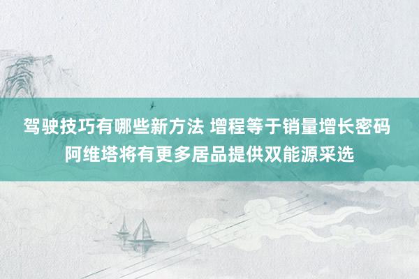 驾驶技巧有哪些新方法 增程等于销量增长密码 阿维塔将有更多居品提供双能源采选