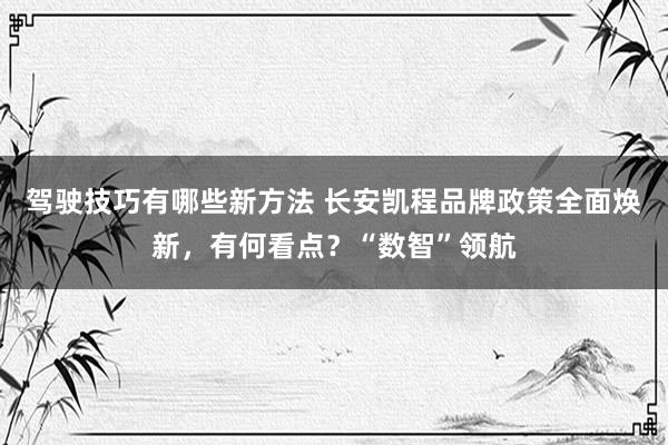 驾驶技巧有哪些新方法 长安凯程品牌政策全面焕新，有何看点？“数智”领航